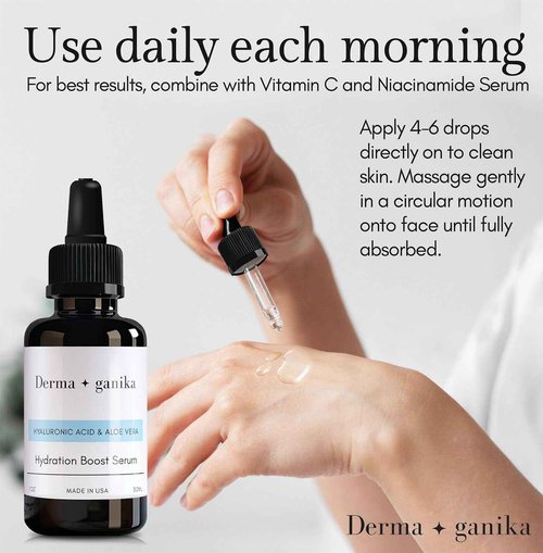 Derma ganika Hyaluronic Acid Serum for Face & Neck - Made in USA Ultra-Hydrating Anti-Aging Serum with Aloe Vera | Softens, Smooths, and Brightens Dry & Sensitive Skin (Pack of 2)