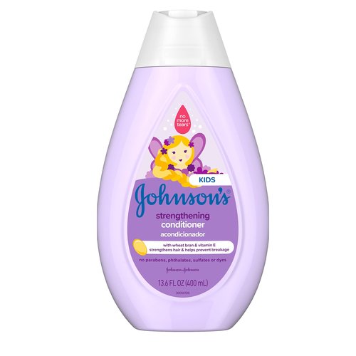 Johnson's Strengthening Tear-Free Kids' Conditioner with Vitamin E Strengthens & Helps Prevent Breakage, Paraben-, Sulfate- & Dye-Free, Hypoallergenic & Gentle on Toddler Hair, 13.6 fl. oz