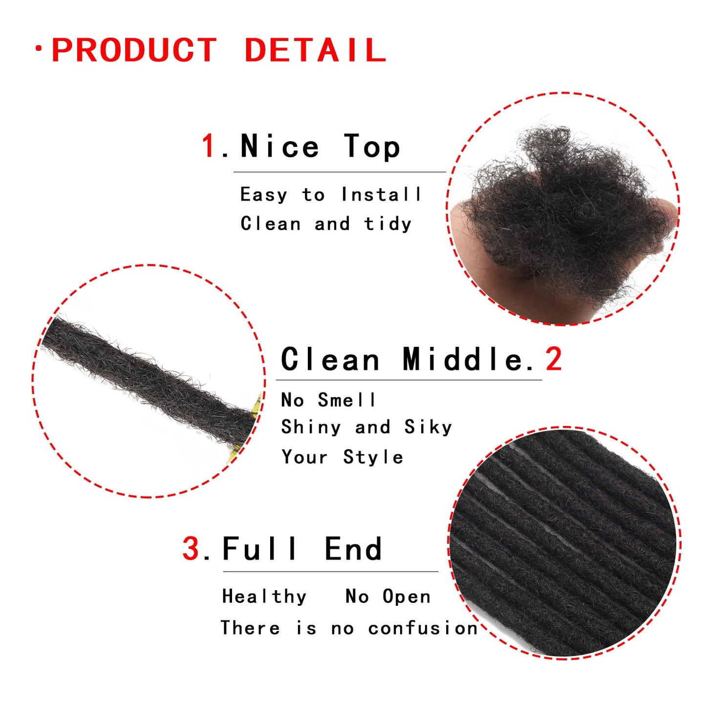 Dreadlock Extensions Human Hair 100% Human Hair for Man/Women/Kids Full Handmade Permanent Loc Extensions Can Be Dyed Bleached Curled (0.6cm Thickness 22 Inch 30 Strands, 1B)