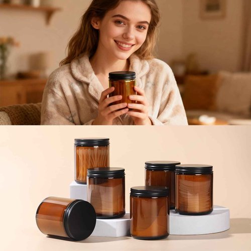 GIVAMEIHF 8oz Amber Glass Jars with Airtight Lids (3 Pack) - Empty Candle Jars for Candle Making,Cosmetic Jars for Creams,Lotions & Salve