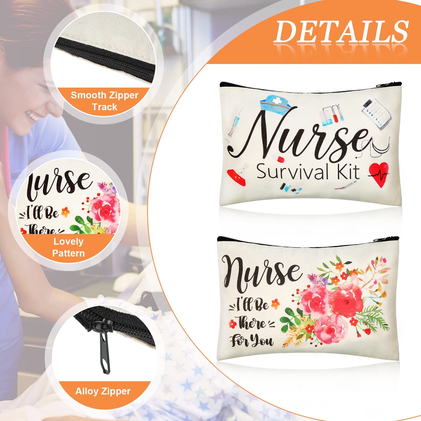 12 Pcs Nurse Appreciation Gift Kit Include 6 Pcs Nurse Canvas Makeup Bag Nurse Canvas Cosmetic Pouch and 6 Pcs Nurse Blessing Card Bracelet Nurse Charms Bracelet for Nurse Student (7.9 x 5.3 Inch)