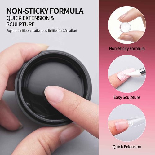 Finger Secret Non-Sticky Builder Gel Kit - 20g Solid Extension Gel for Nails with Forms, Base Coat, File, Silicone Brush & Molds - DIY Professional Nail Extension Kit (6 Color Set E)