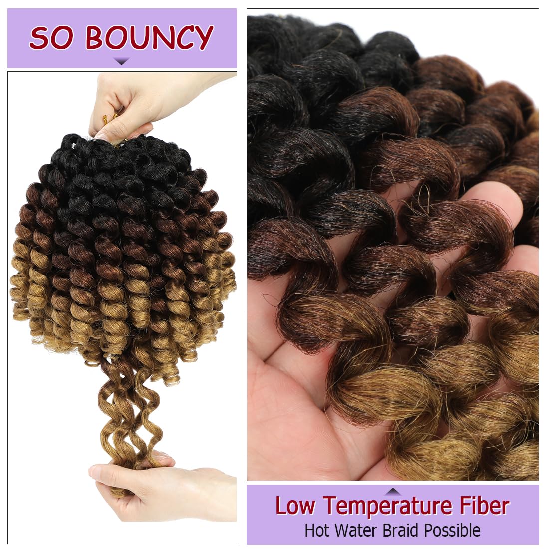 GetMaige Jamaican Bounce Crochet Hair For Black Women 4packs 72 Roots Natural Black Jumpy Wand Curls Crochet Hair Short Pre Looped Curly Crochet Hair (8inch（pack of 4), 1B/30/27)