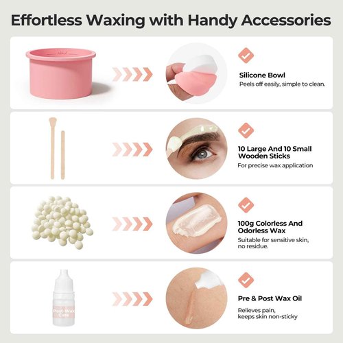 AUZEAL Mini Eyebrow Waxing Kit for Women with 26 Pcs Brow Sticks, 6 Pcs Nose Wax Applicators, 100g Wax Beads for Facial, Brow, Lip, Nose Hair Removal, Smart Constant Temp, Travel or Home Use