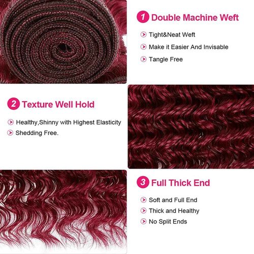 8 10 12 Inch 99J Bundle Burgundy Deep Wave Human Hair Bundles 8A Grade Wine Red Hair Extensions 99J Deep Wave Bundle Burgundy Bundles For Black Women