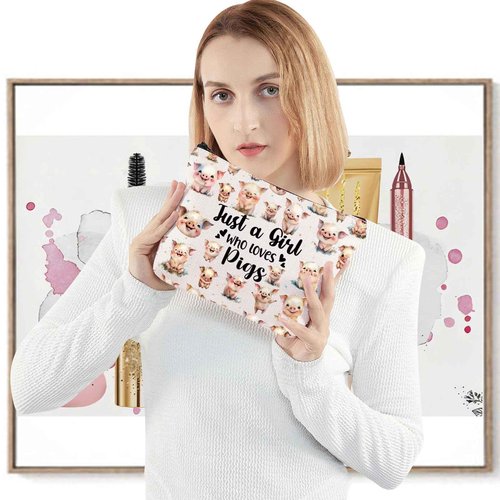 LEVLO Funny Pig Cosmetic Bag Animal Lover Gift Just A Girl Who Loves Pigs Makeup Zipper Pouch Bag Pig Lover Gift (Pigs)