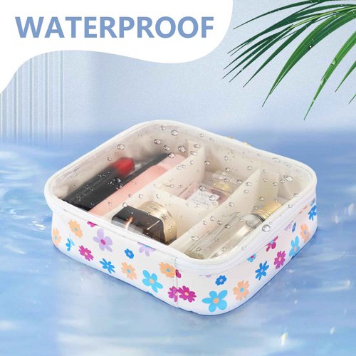 U+U Makeup Bag with compartments, Clear Makeup Organizer Bag, Waterproof Travel Clear Pouch for Toiletries Accessories (Colorful Flower)