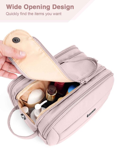 Toiletry Bag for Men & Women, Cruise Ship Travel Essentials, Shaving Dopp Kit with Dry and Wet Separation, Water-resistant Bathroom Cosmetic Organizer Bag, Makeup Accessories with Trolley Belt, Pink