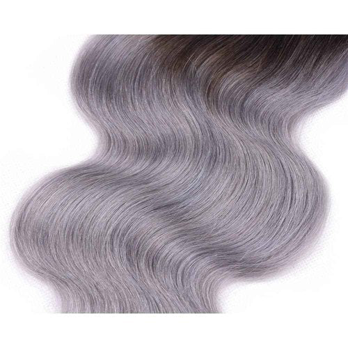 Hailookmey Human Hair Bundles 2 Tone Black To Grey Color T1B Grey Body Wave Brazilian Unprocessed Virgin Human Hair Quick Weave Extensions (12 14 16 Inch T1B/Grey Body Wave)