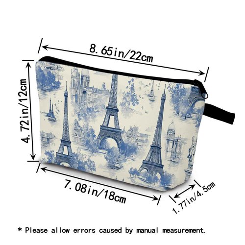 YULUENZE Eiffel Tower Makeup Bag - Cute Small Vintage Organizer Bag with Zipper - Paris Eiffel Tower Print Cosmetic Bag - Birthday Gifts for Women & Friends