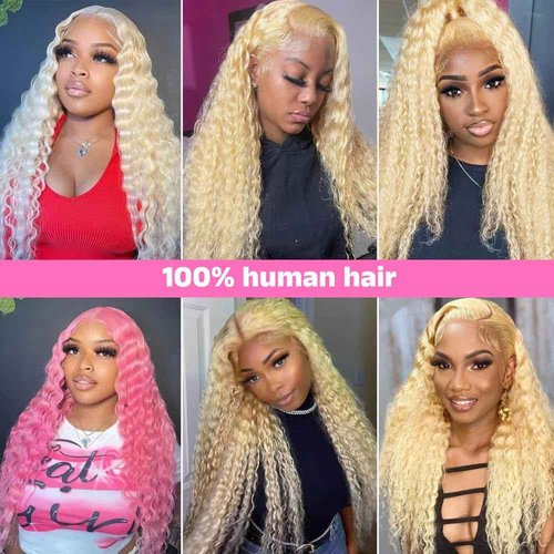 LIXION 613 Bundles Human Hair 16 Inch Blonde Deep Wave Bundles Human Hair 1 Bundle 14A Grade 100% Unprocessed Brazilian Virgin Raw Hair Weave Extensions for women 100g