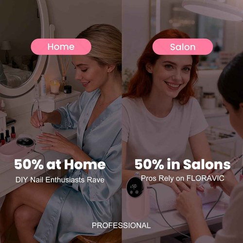 FLORAVIC Nail Drill Professional, 50000RPM Rechargeable Cordless Electric Nail Kit with Bits & Anti-Slip Pad, Portable for Acrylic/Gel Removal & Faster Shaping, Manicure & Pedicure at Home or Salon