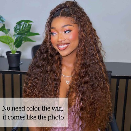 ALHER 12A Water Wave Ombre Single Bundles, Soft Thick P4/27 Honey Blonde Highlight Bundles Wet and Wavy, Brown Highlight Colored Curly Human Hair Bundles 100% Brazilian Virgin Remy Hair 12 Inch