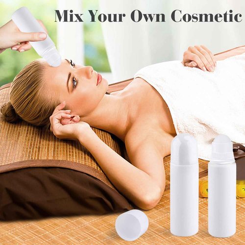 Mirrline 10 Pcs 100ml/3.38oz Roll On Bottles White Plastic Roller Bottle Refillable Deodorant Containers with Roller Balls for Essential Oil Perfume Balms