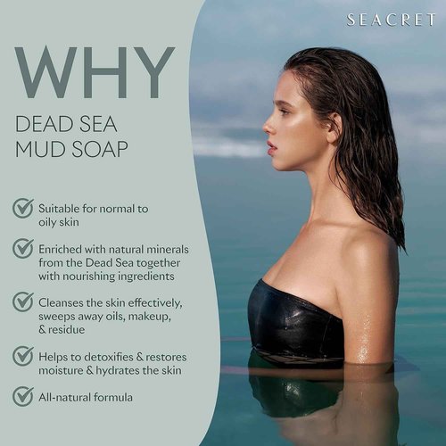 SEACRET MUD SOAP BAR: All-Natural Black Mud Bar Soap, Enriched with Guinness Kernel Oil, Witch Hazel & Sea Salt for Cleaning, Exfoliating, Detoxifying Face & Body, Normal to Oily Skin, 3 Pack, 4.4 Oz