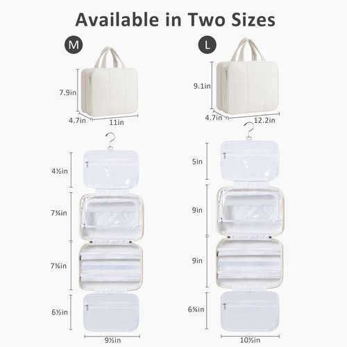 HBlife Travel Toiletry Bag with Jewelry Organizer for Women, Puffy Hanging Travel Bag for Toiletries with Trolley Belt, Waterproof Makeup Cosmetic Bag, Travel Accessories Essentials(Beige, L)