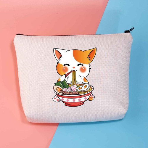 BDPWSS Cat Lover Makeup Bag Kawaii Anime Cat Gift Ramen Noodle Lover Gift Kitty Mom Cosmetic Bag Kitten Gift Crazy Cat Lady Zipper Pouch (Cat noodle)