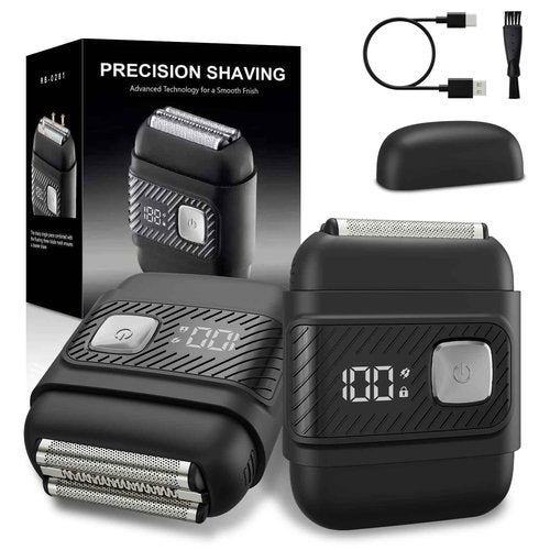 Electric Foil Shavers for Men: Mini Electric Razor for Beard/Face with 3 Floating Blades & LED Display, Cordless Face Shaver with IPX6 Waterproof Wet/Dry, USB-C Fast Chage & Travel Lock, Carbon Black