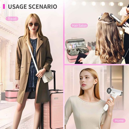 NENYX Double-Layer Water Resistant Travel Carrying Case for Hair Dryer/Shark Flexstyle/Dyson Airwrap and Hair Styler Attachments, Pink(Bag Only)