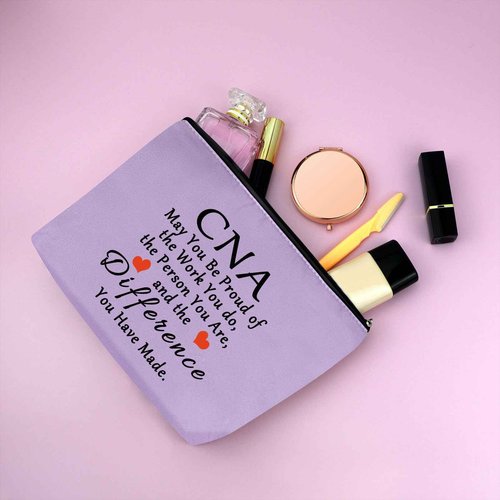 CNA Gift Certified Nursing Assistant Gifts Makeup Bag Gifts for CNA Medical Nurse Appreciation Gift for Women CNA Week Gifts Thank You Gift Retirement Birthday Gift Cosmetic Bag Zipper Pouch（Purple）