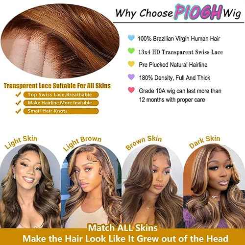 Highlight Ombre Lace Front Wig Human Hair Pre Plucked Body Wave 4/27 Colored Honey Blonde Wigs 13x4 HD Lace Frontal Wigs Human Hair 180 Density Glueless Wigs Human Hair for Women 22 Inch