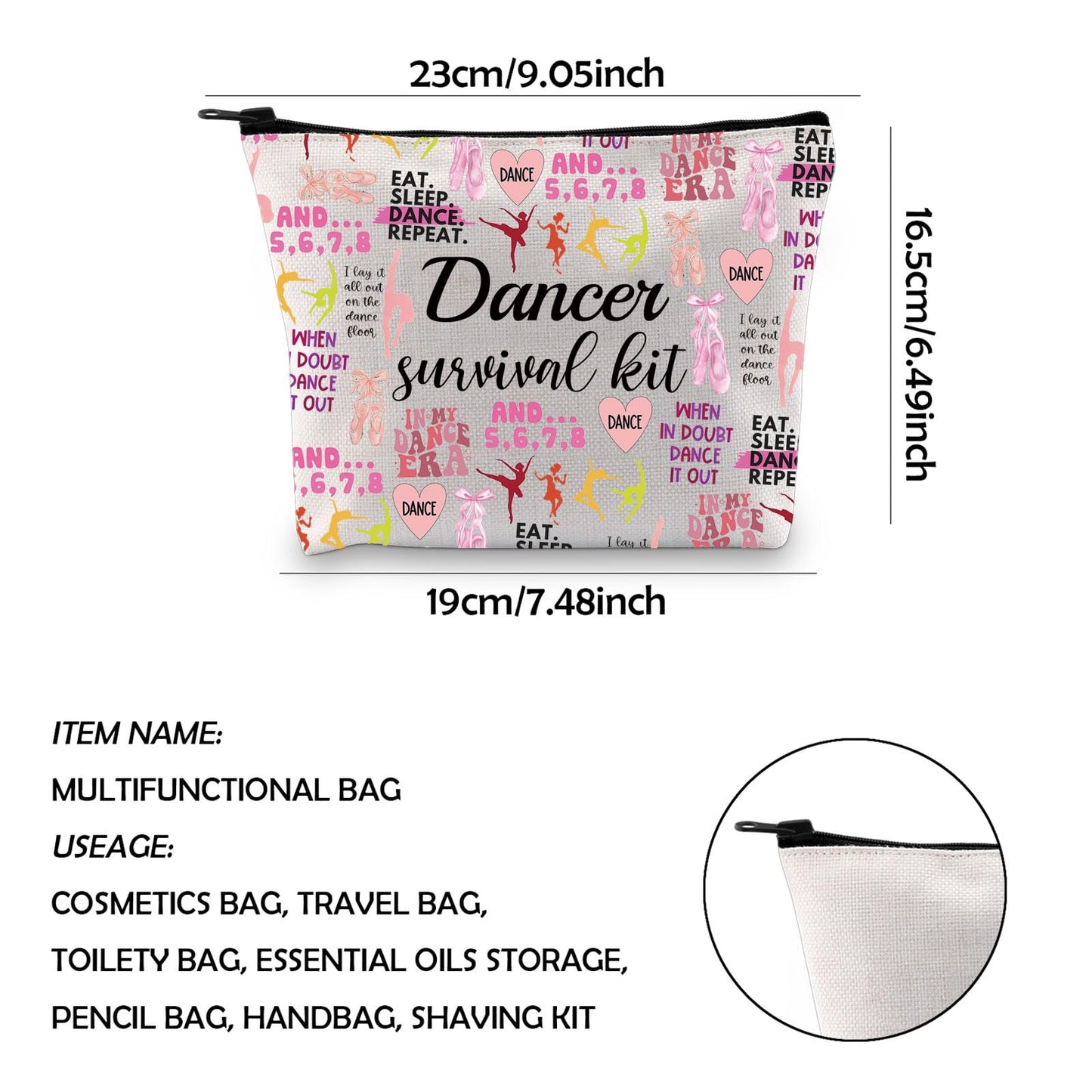 WCGXKO Dancer Survival Kit Dancer Gift Zipper Pouch Makeup Bag for Dance Instructor Dance Recitals and Dance Teams (Dance Repeat)