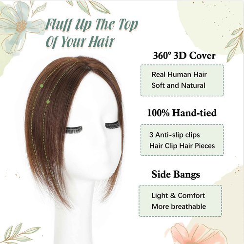 Paraglame Hair Toppers for Women Real Human Hair 360°3D Cover Human Toppers for Women Clip in Hair Extensions for Daily Wear (Brown, 10Inch)