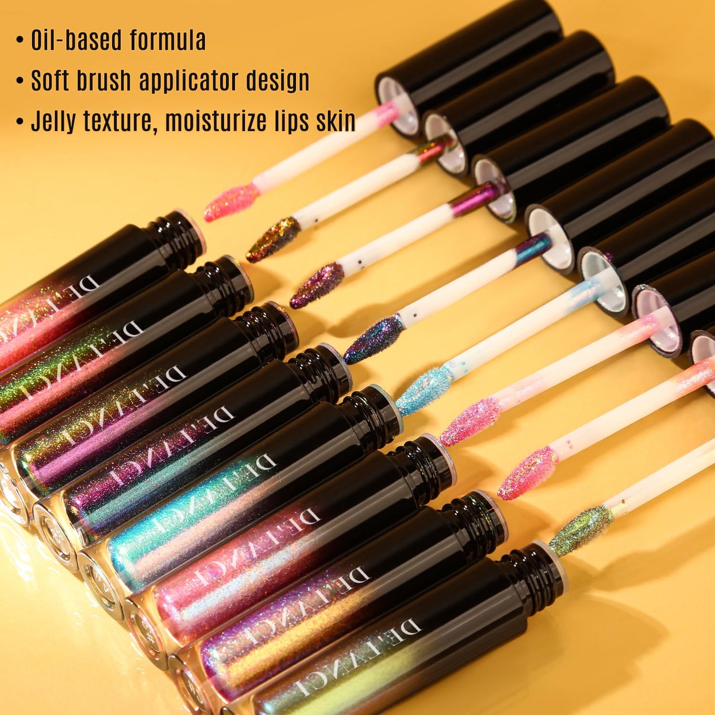 Chameleon Liquid Lipstick, Oil-based Diamond Shiny Glitter Lip Gloss, Sparkly Metallic Color Intense Highly Pigment Shimmery Finish, Long wears, Holographic Talc Free (#02 Pink Gold)