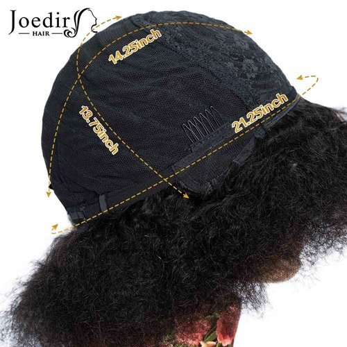 JOEDIR HAIR Afro Wigs for Black Women Human Hair Short Afro Kinky Curly Wig 8 Inch Natural Black Large Afro Wigs (Color:1B)
