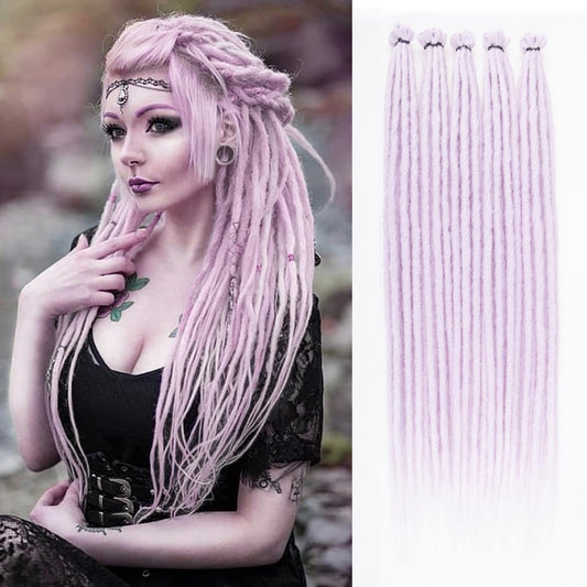 Leeven Lavender Synthetic Dreadlock Extensions 24 Inch 40 Strands Single Ended Light Purple Thin Crochet Dreads Handmade Reggae Style Soft Loc Extensions for Women Men