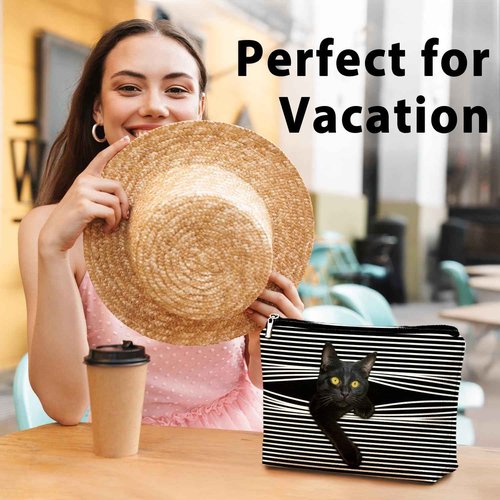 LIANGW Funny Cat Makeup Bag & Travel Pouches for Toiletries, Funny Black Cat Gifts for Women & Teen Girls, Cats Gifts Lovers for Travel & Christmas，Kitty Cosmetic Zipper Travel Toiletry Bag