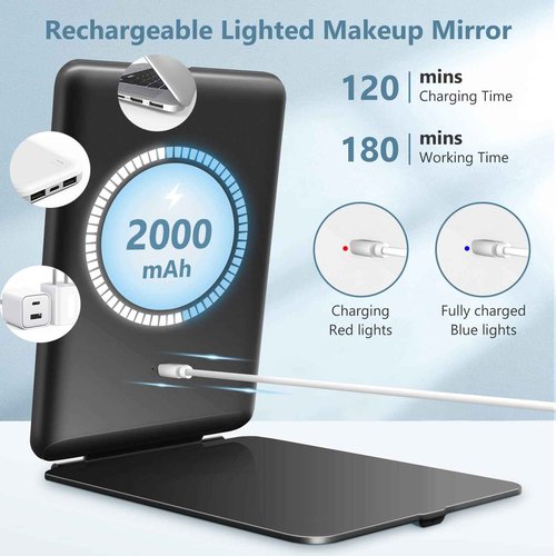 Tyseoome Makeup Mirror,Vanity Mirror with Lights, 10X Magnification, Folding Lighted Rechargeable Travel,Gift for Women Lighted with 72 Led Lights
