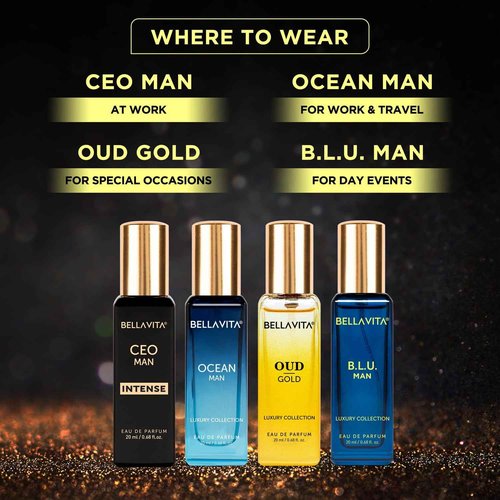 BellaVita Luxury Perfume Combo Set | Men's & Women's Cologne Gift Set | Includes Honey Oud, Skai, Fresh, White Oud + Oud Gold, Ocean, B.L.U & CEO Intense | Perfect Unisex Fragrance Gift - 8x20ML