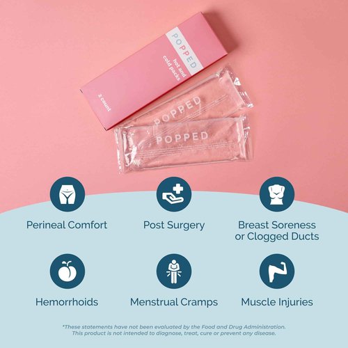 Popped New Mom Care Bundle & Baby Shower Gift Set - Peri Bottle, Witch Hazel Foam, Organic Nipple Balm, Hot/Cold Packs (2 Count) | Postpartum Essentials Bundle