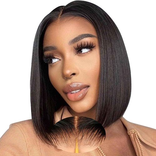 Tuziyi 14 Inch Bob Wig Human Hair 9x6 Wear and Go HD Lace Closure Glueless Wigs Human Hair Pre Plucked Pre Cut 220% Density Short Straight Bob Wig Human Hair for Black Women