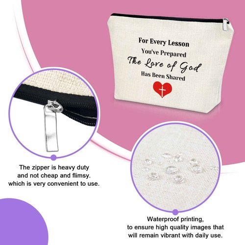 Sazuwu 2PCS Sunday School Teacher Makeup Bag Christian Preschool Teacher Appreciation Gifts Religious Thank You Gifts Cosmetic Bag Christmas Thanksgiving Graduation Birthday Present