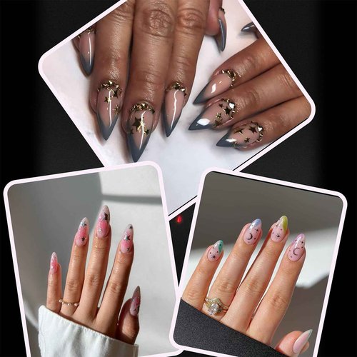 KINGNAME 17 Pcs 3D Star Nail Stickers Decals for Women Nail Art Design Press ons Wedding