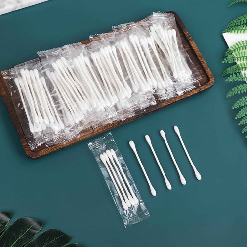 500 Pack Cotton Swabs, Individually Wrapped Cotton Swab, Individually Wrapped Double Tipped Paper Sticks for Ear, Make-up (500 Pack(4pcs per Bag))