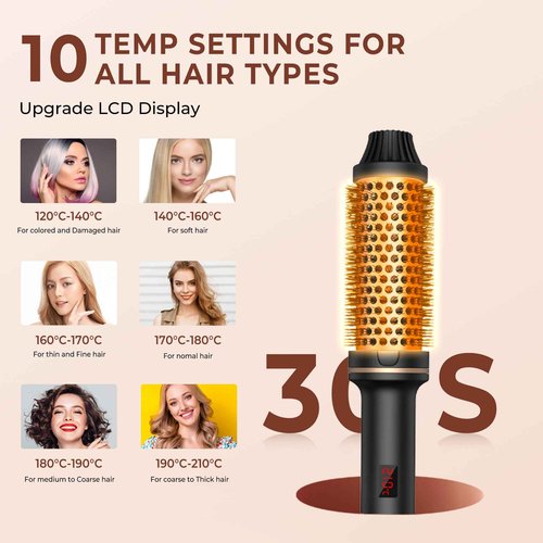Thermal Brush-Blowout brushs,10 Temperatures LCD Display Upgrade to 400°F 1.5 in Heated Round-Brush Curling Iron Heated Ceramic Tourmaline Ionic Comb 110-240V Volum for Any Hair Type