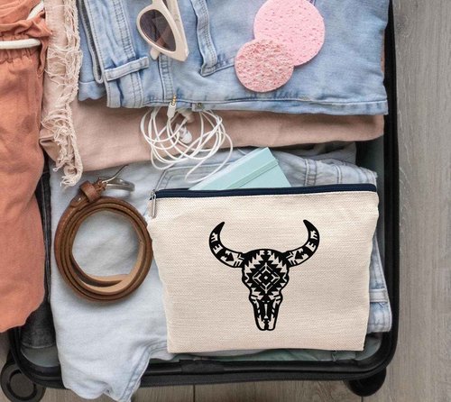 IWXYI Western Gifts Makeup Bag - Longhorn Skull Cosmetic Bags, Cow Skull Makeup Bags, Women's Cowgirl Gifts