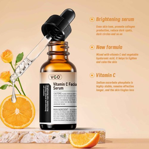 VGO Vitamin C Serum for Face, Vit C Anti Aging Serum with Hyaluronic Acid & Vitamina E, Deep Hydration Facial Care for All Skin Types, 1.01oz / 30ml