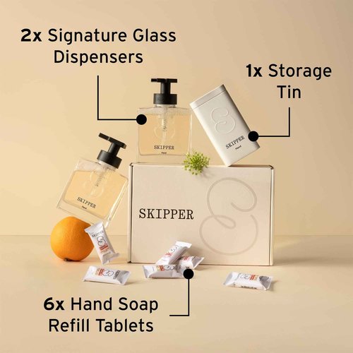 Tirtyl Hand Soap Duo Kit - 2 Glass Foaming Dispensers + 6 Tablet Refills - Compostable Packaging - Variety Fragrances - 48 fl oz total (makes 6x 8 fl oz bottles of soap)