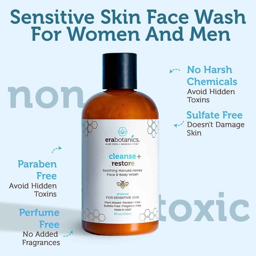 Era Organics Redness Relief Cream & Face Wash – Soothing Anti-Redness Moisturizer + Manuka Honey Face Wash for Sensitive Skin – Calming Face Care Bundle for Redness, Dryness & Irritation