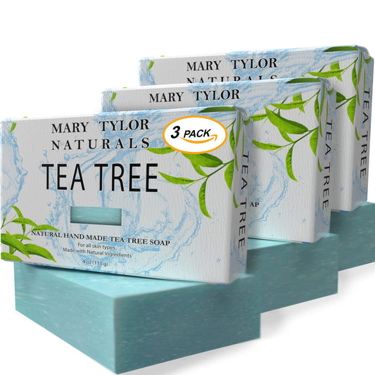 Mary Tylor Naturals Tea Tree Soap Bar 4 oz 3 Pack — Made with Organic Oils — for Men & Women, Face, Body, Hair — Hand Made Natural Soap Bars