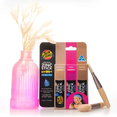 Sun Zapper Zinc Oxide Sunscreen Stick – SPF 50+ Tinted 3-Pack (Light, Dark, Pink) – Sunscreen Stick, SPF Makeup, Sunscreen Makeup, SPF Blush, Sunscreen Blush – Water Resistant, Made in Australia