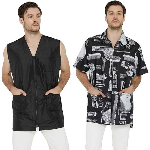 Premium Men’s Barber Bundle: Salon-quality Black Stylist Vest and Vintage Print Grooming Jacket