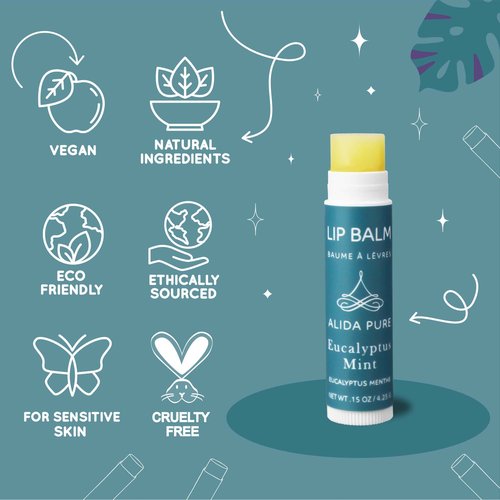 ALIDA PURE Duet Lip Balm Collection, Vegan Set, Beeswax Free, with Organic Jojoba, and Avocado Oil, Vitamin E, Natural Moisturizer for Dry, Chapped Lips, 5 Tube Set