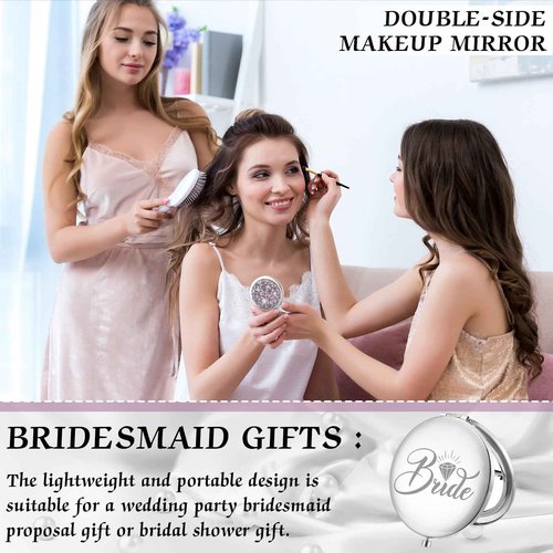 Barydat 10 Pieces Bridesmaid Gifts Set Magnifying Compact Mirror Bride I Do Crew Bridesmaid Proposal Gifts Travel Small Mirror for Purse Makeup Pocket Mirror for Women Wedding Party(Purple)