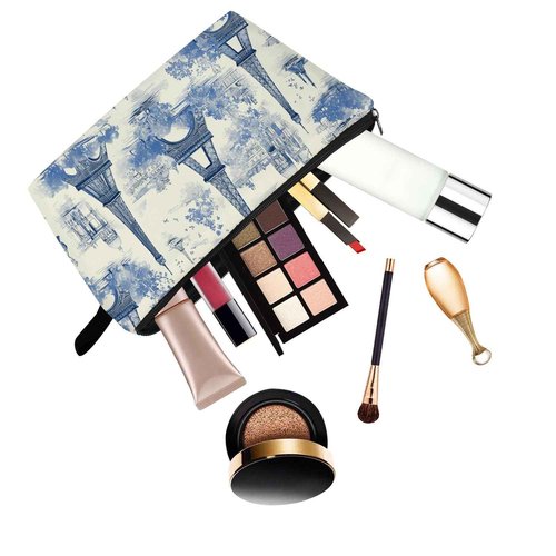 YULUENZE Eiffel Tower Makeup Bag - Cute Small Vintage Organizer Bag with Zipper - Paris Eiffel Tower Print Cosmetic Bag - Birthday Gifts for Women & Friends