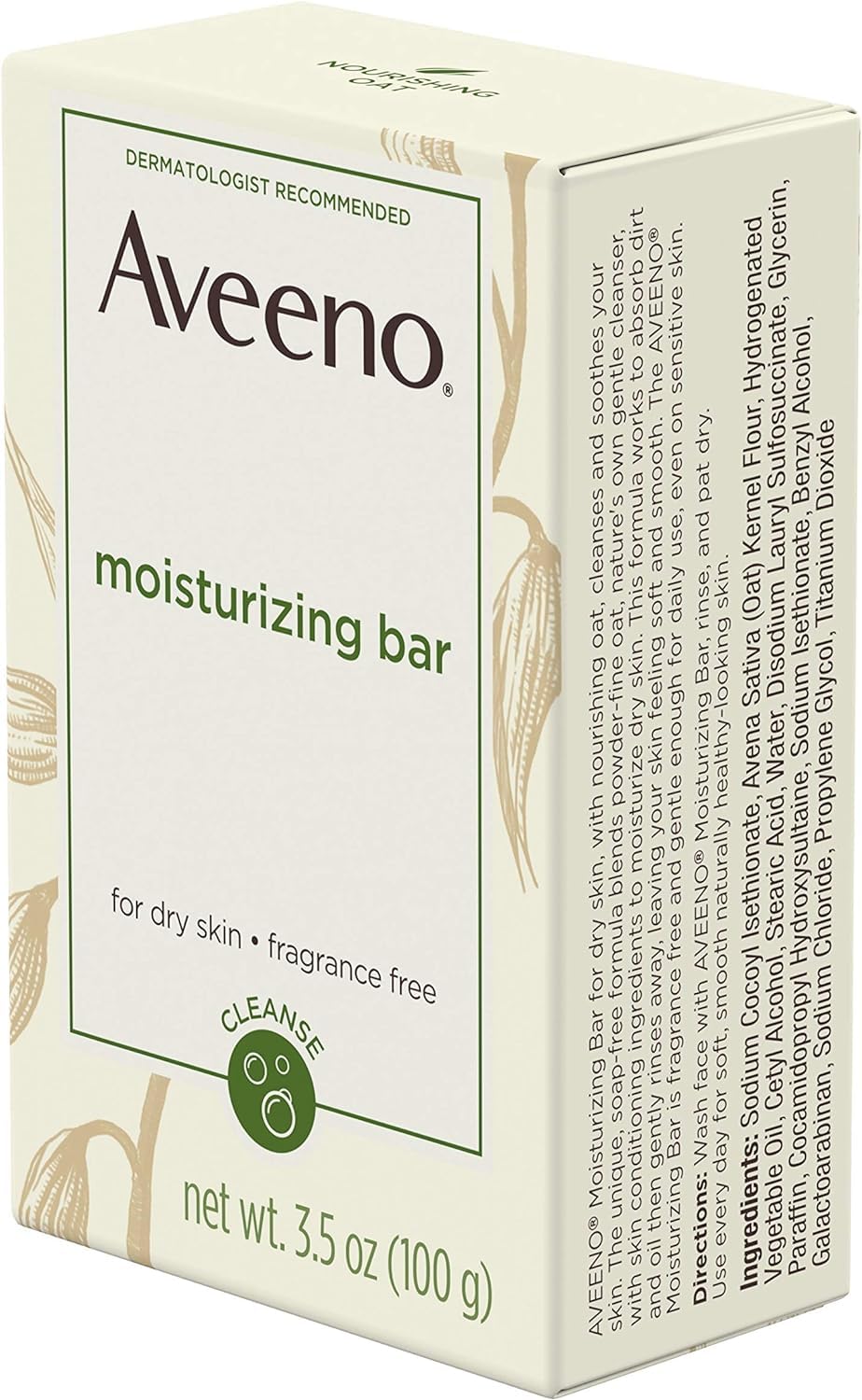 Aveeno Gentle Moisturizing Bar Facial Cleanser with Nourishing Oat for Dry Skin, Fragrance-free, Dye-Free, & Soap-Free, 3.5 oz (Pack of 6)